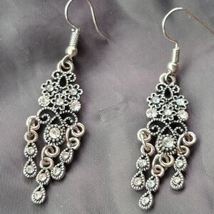 Elegant Silver Floral Dangle Earrings